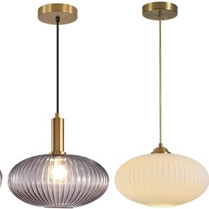 KCO Lighting Mid Century Modern Gold Glass Pendant Lighting Smoke Grey Globe Kitchen Island Pendant Lamp White Ribbed Glass Pendant Light Modern Antique Brass Pendant Light