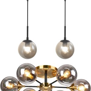 KCO Lighting Matte Black Wall Light Mid Century Modern Wall Sconce Lighting Glass Globe Wall Sconce Black and Gold Flush Mount Light Fixture Globe Semi Flush Mount Ceiling Light Hallway Ceiling Light