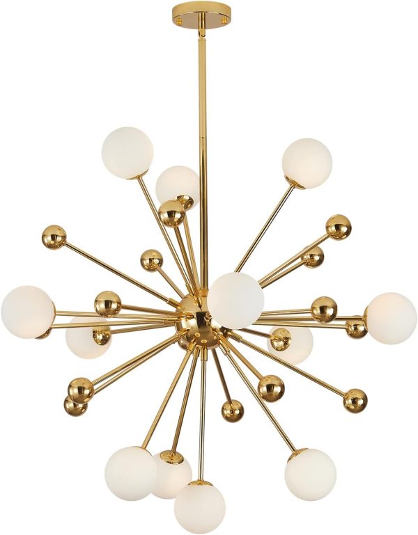 KCO 12-Light Gold Globe Sputnik Chandelier Mid Century Modern Ceiling Light