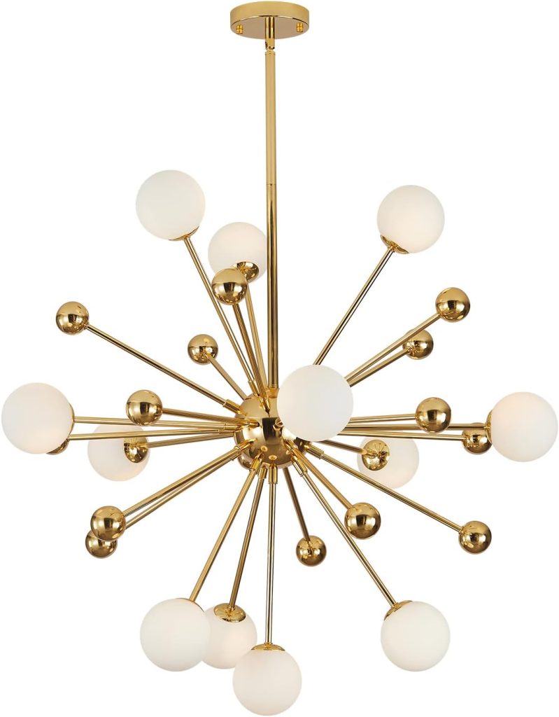 KCO 12-Light Gold Globe Sputnik Chandelier Mid Century Modern Ceiling Light