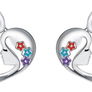Women's 925 Sterling Silver Mother and Daughter Heart Stud Earrings, Christmas or Birthday Gift