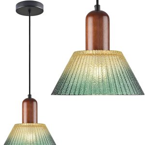 KCO 7.9” Vintage Green Cone Glass Pendant Light, Adjustable Hanging Lamp