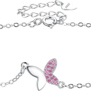 Women's 925 Sterling Silver Butterfly Anklet with Zirconia, Adjustable 22+4 cm Beach Jewelry