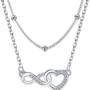 Women's 925 Sterling Silver Pendant Necklace, Birthday Gift for Mom, Daughter, Girlfriend or Wife, 40+5 cm