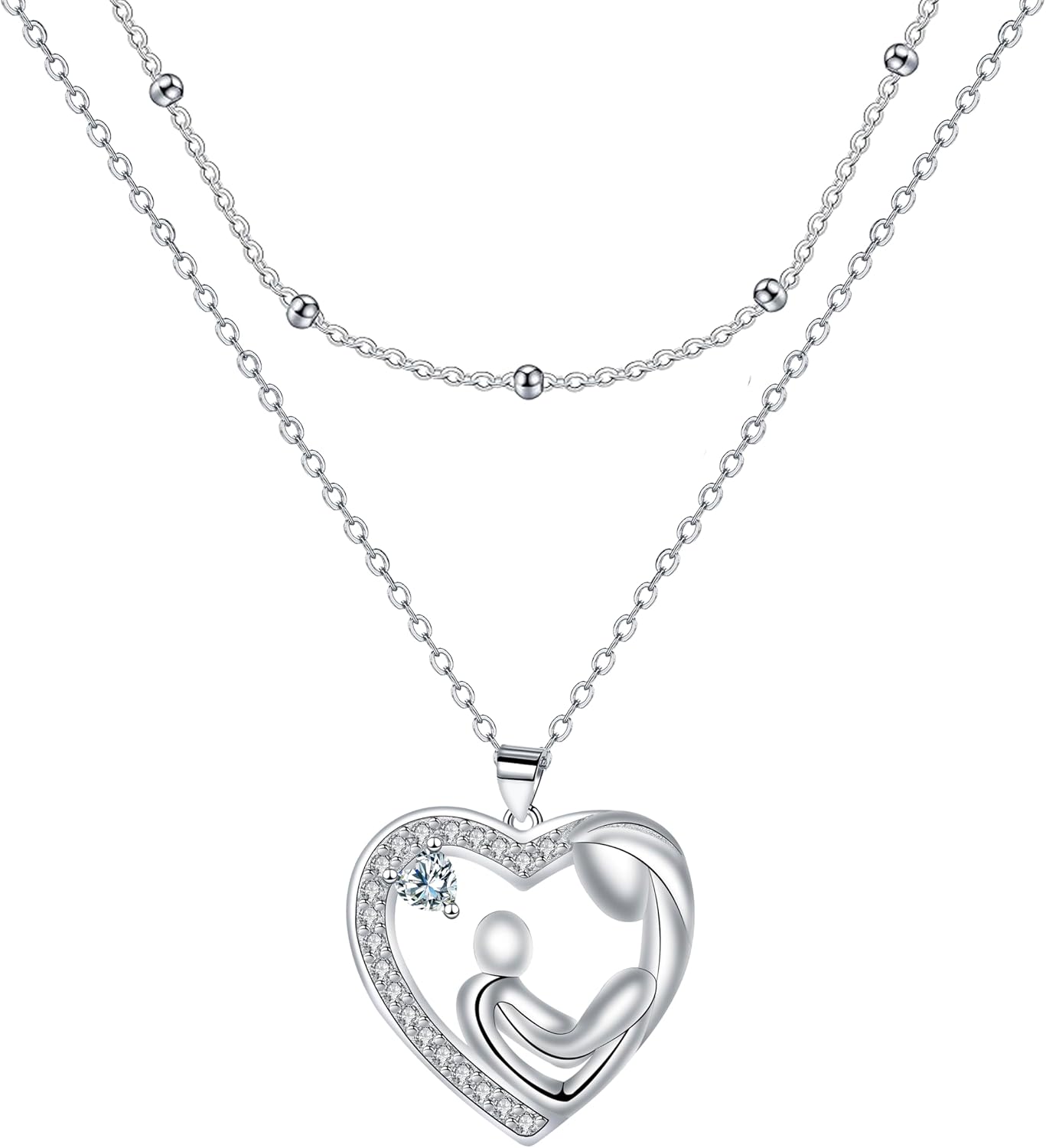 925 Sterling Silver Mother and Daughter Heart Pendant Necklace, Christmas or Mother's Day Gift